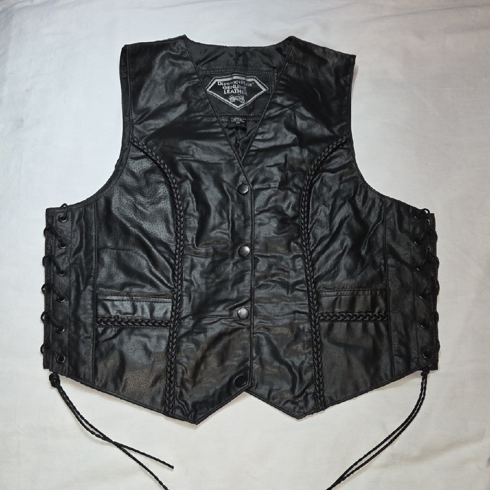 DIAMOND PLATE New BLACK Genuine Leather BRAIDED VEST Ladies 2X WOMEN'S NWT